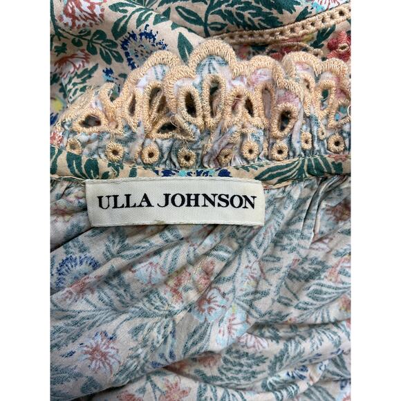 Ulla Johnson 'Ardith' Green Belted Broderie Anglaise-Trimmed Floral Poplin Mini - Picture 4 of 5